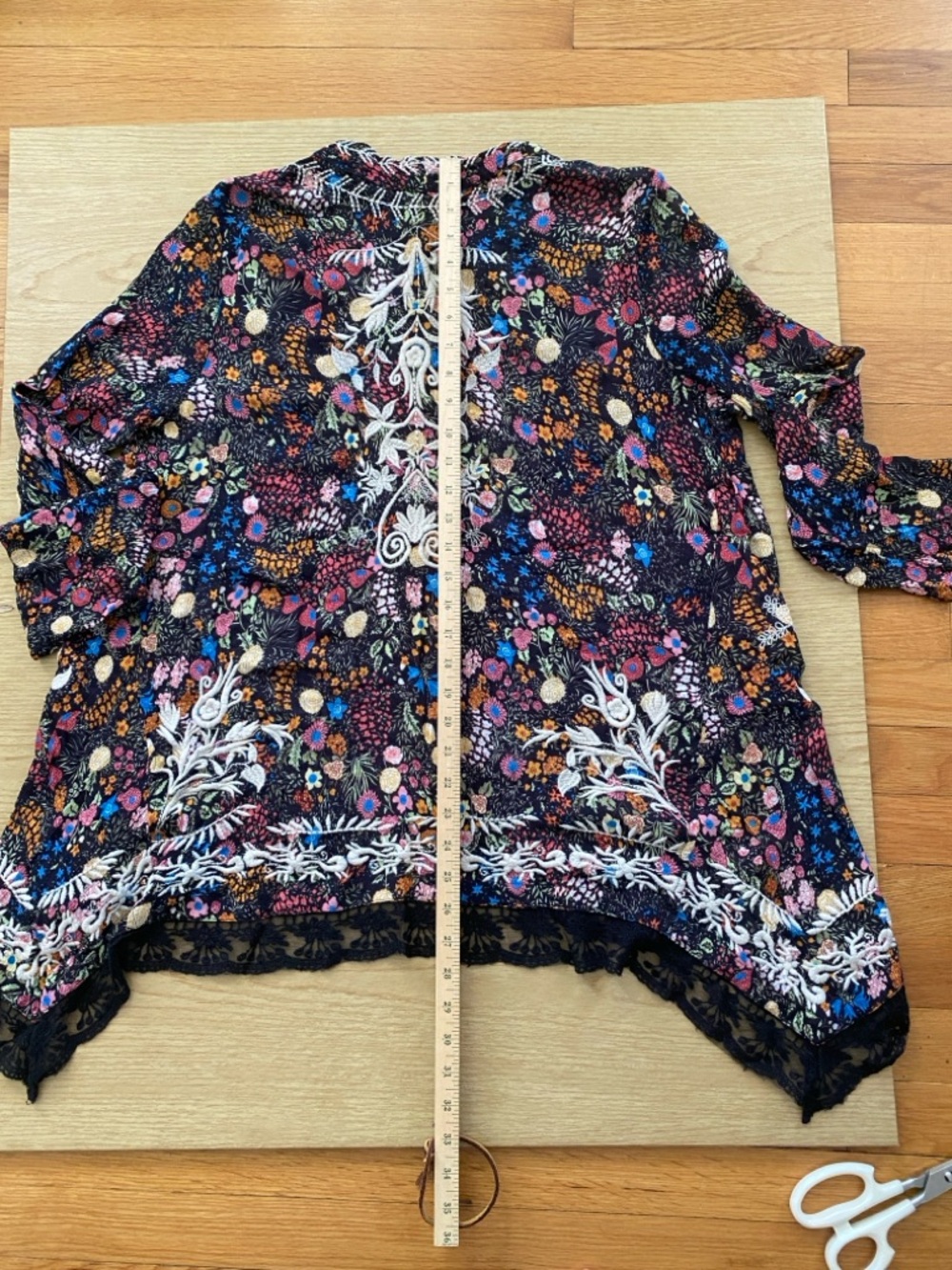 Sundance Black Floral Embroidered Open-Front Kimono -Festival Style - Picture 9 of 13